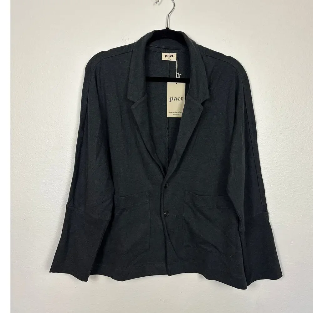 NWT Pact Airplane Organic Cotton Pocket Front Relaxed Grey Blazer Jacket Small